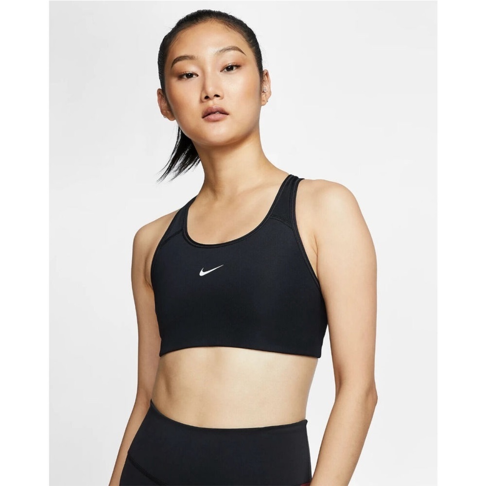 Womens Nike Dri-fit Swoosh Logo sports Bra Sz M Bv3636 010 Black EUC